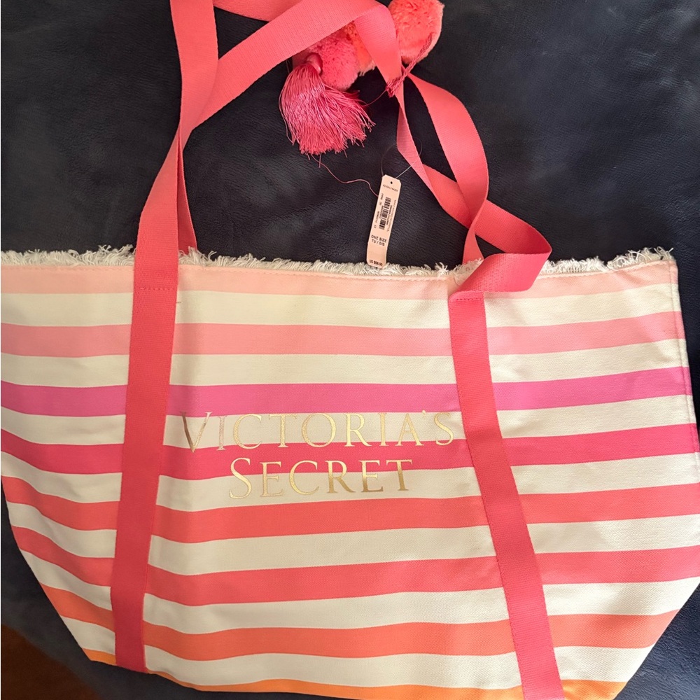 Victoria's Secret Pink, Coral & White Striped Tote